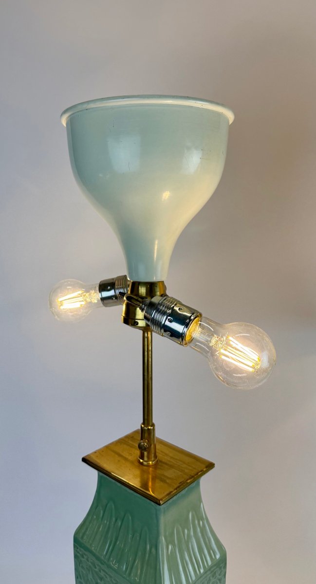 Pair Of Celadon Porcelain Lamps-photo-2