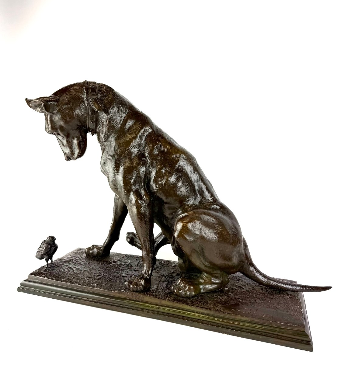 Bronze Sculpture Depicting A Dog, By Antonio Amorgasti (pisa, 1880 – Antwerp, 1942).-photo-1