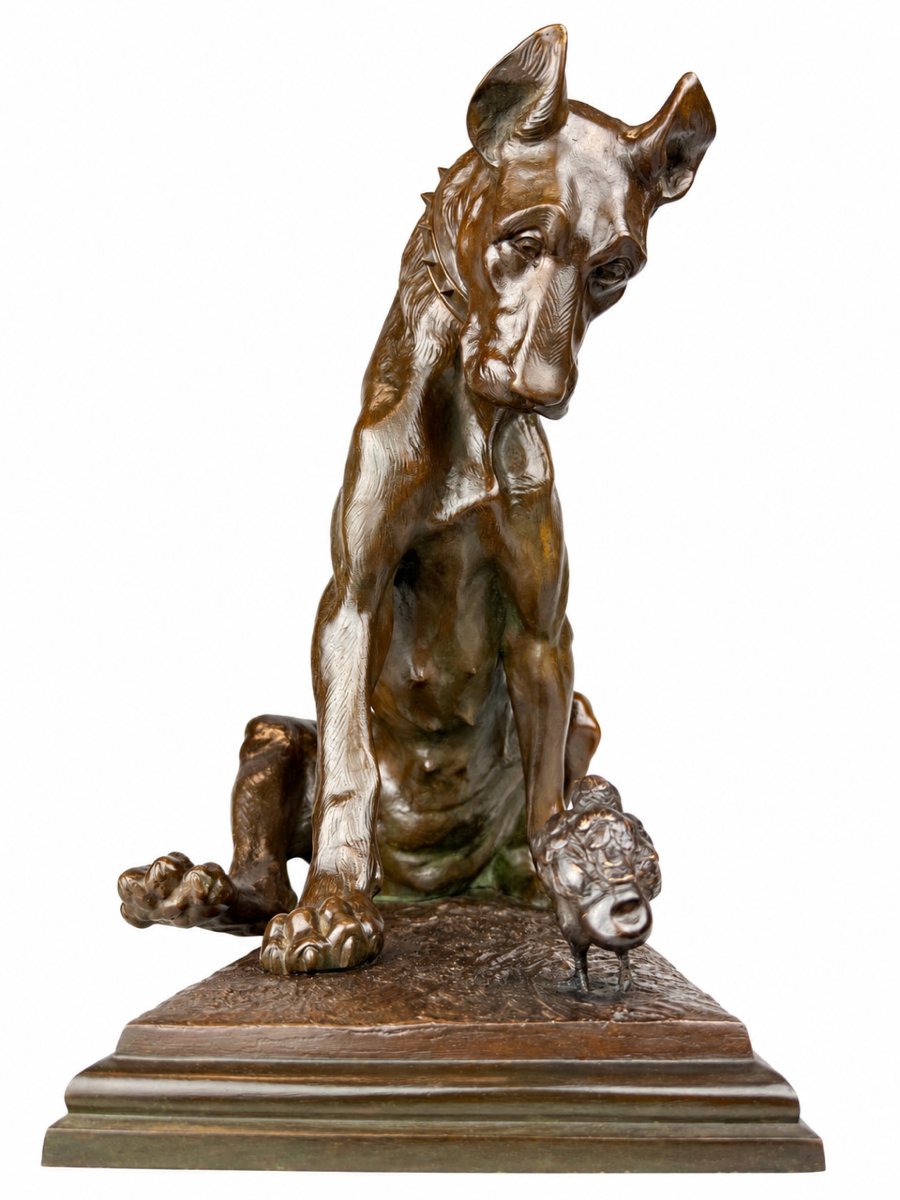Bronze Sculpture Depicting A Dog, By Antonio Amorgasti (pisa, 1880 – Antwerp, 1942).-photo-4