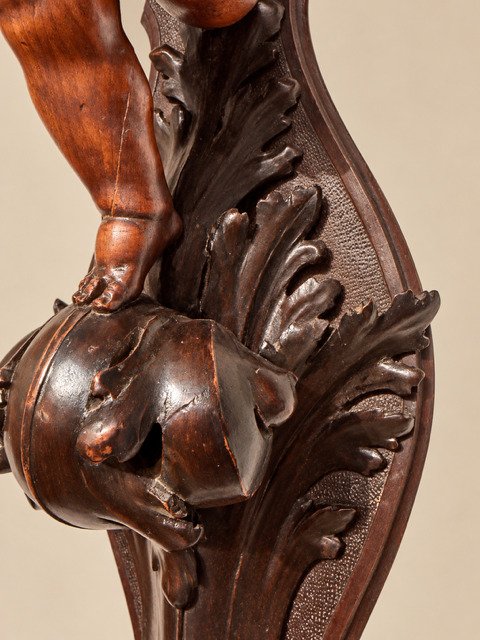Pair Of Italian Wall Sconces Made Of Carved Walnut, Mid-19th Century-photo-3