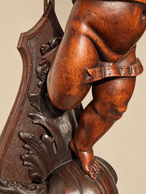 Pair Of Italian Wall Sconces Made Of Carved Walnut, Mid-19th Century-photo-4