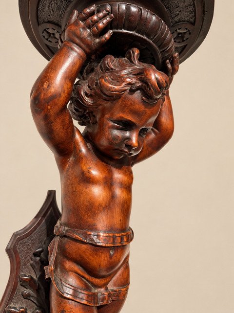 Pair Of Italian Wall Sconces Made Of Carved Walnut, Mid-19th Century-photo-1