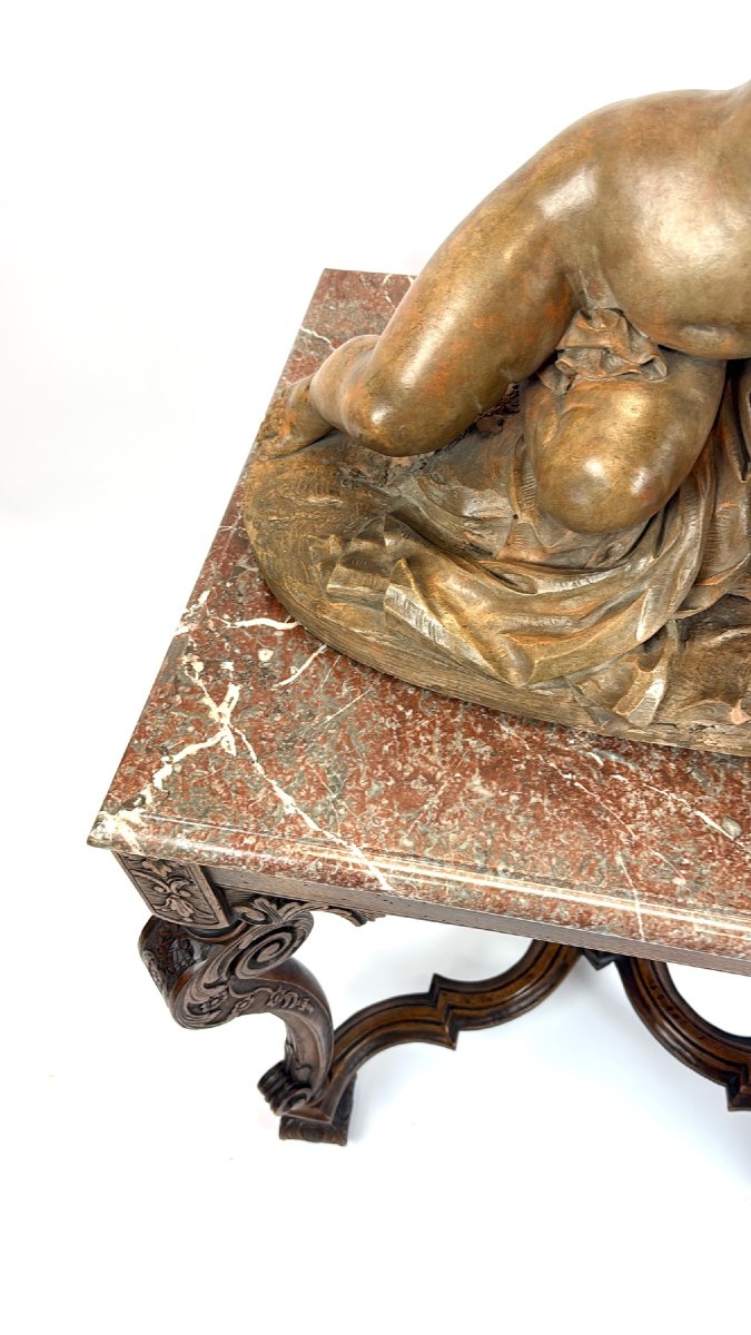 Putto With A Water Jug, 19th-century French Terracotta Sculpture + Table-photo-1