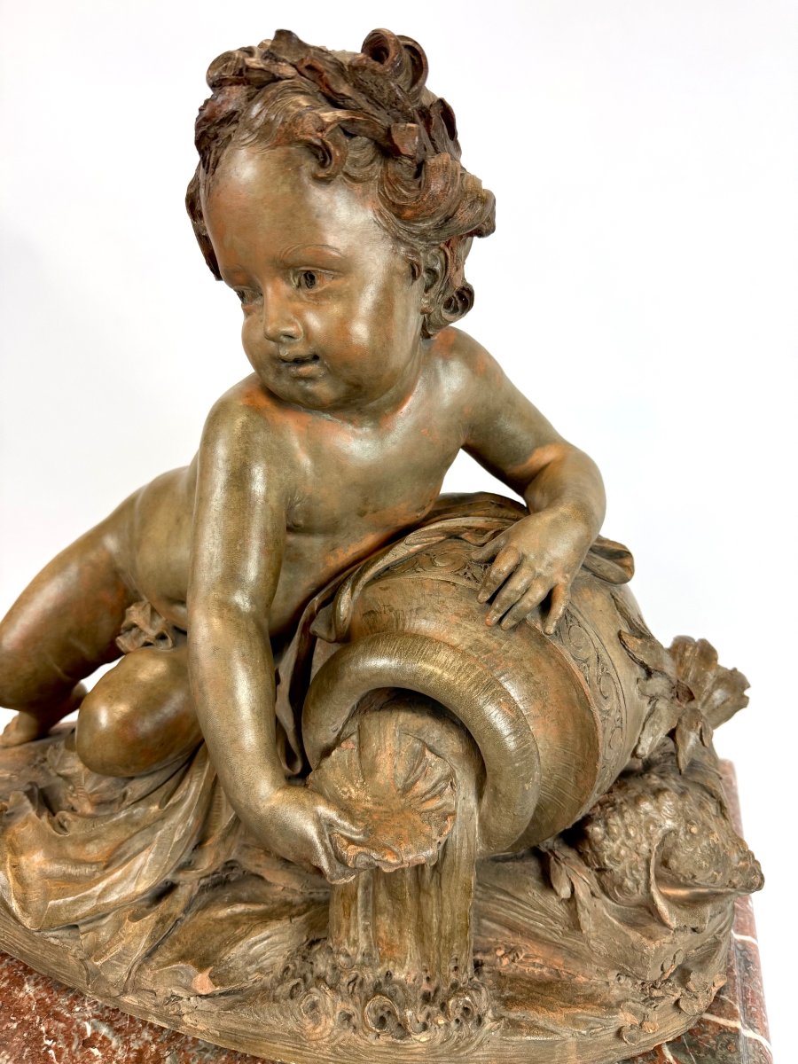 Putto With A Water Jug, 19th-century French Terracotta Sculpture + Table-photo-2