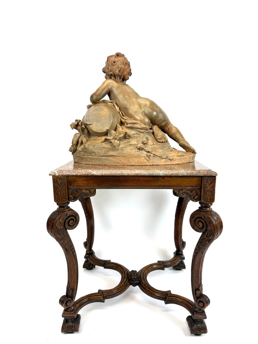 Putto With A Water Jug, 19th-century French Terracotta Sculpture + Table-photo-3