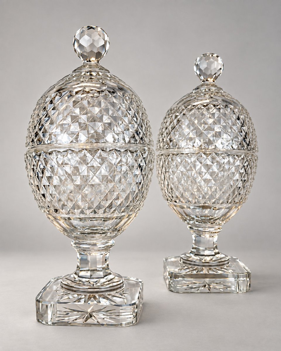 Pair Of 19th-century Baccarat Crystal Goblets With Lids-photo-2