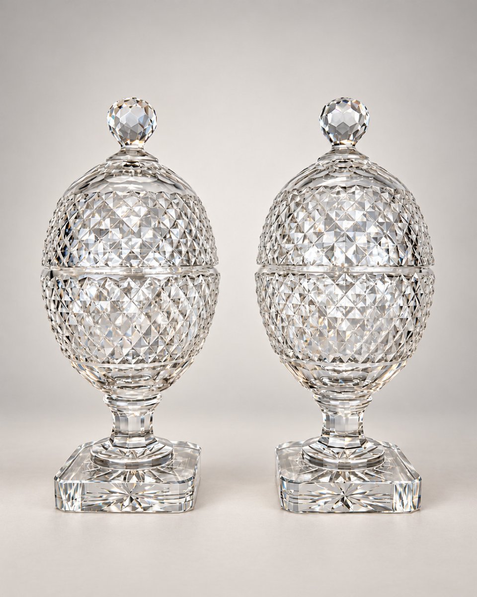 Pair Of 19th-century Baccarat Crystal Goblets With Lids