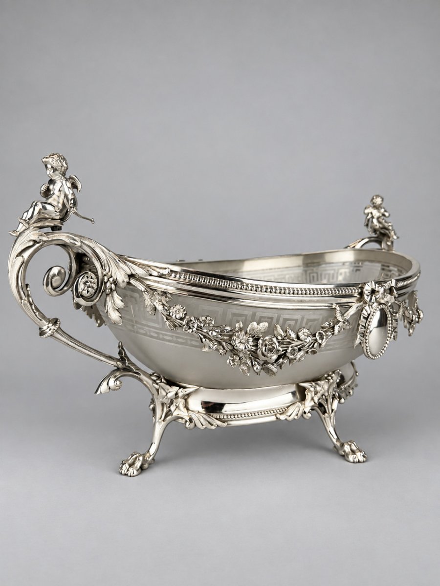 Centerpiece / Silver-plated Metal Planter By Cailar & Bayard, France, 19th Century-photo-2