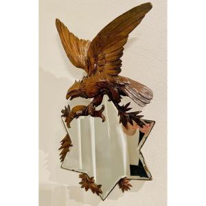 Black Forest Wall Mirror, With Carved Eagle Sculpture
