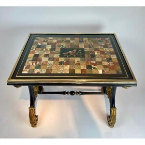 A Beautiful Italian Table With Pietra Dura Marble Top And Specimen.