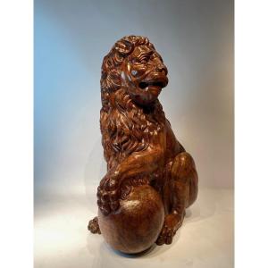 A Magnificent Medici Lion Carved In Linden Wood, Life Size