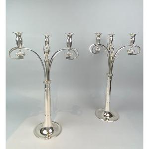 An Elegant Pair Of Austro-hungarian Silver Candelabra, Early 19th Century 