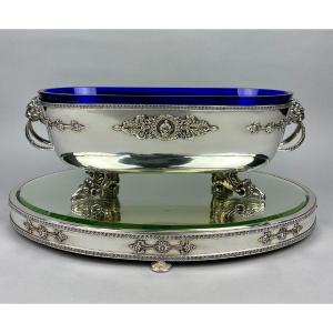 Jardinière  In Sterling Silver And Blue Crystal, Portugal Circa 1900