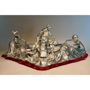 Grand Centre de table bronze argenté, Art Nouveau
