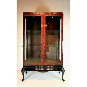 Art Deco Style Display Cabinet In Tortoise Shell And Blackened Wood By Maison Franck