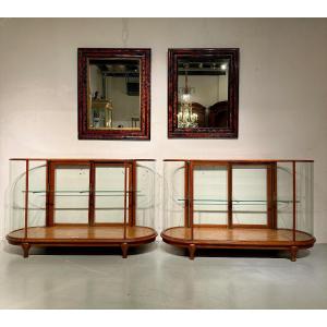 Pair Of Art Deco Mahogany Shop Display Cases / Counters