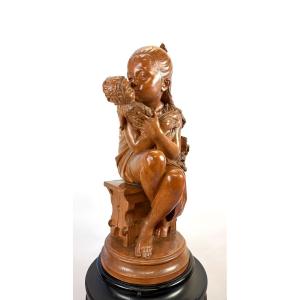 sculpture en terre cuite patinée de la fin du XIXᵉ siècle par le sculpteur belge Polydor Comein