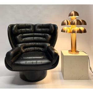 Fauteuil modèle " Elda" en cuir noir , Joe Colombo édition Comfort, années 70.
