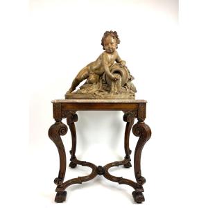 Putto With A Water Jug, 19th-century French Terracotta Sculpture + Table