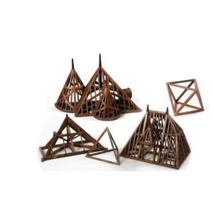 A Tetrahedron, An Octahedron, And Three Scale Models Of Architectural Roof Structures