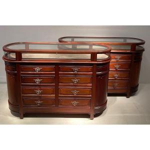 Pair Of Mahogany Counters , Art Nouveau