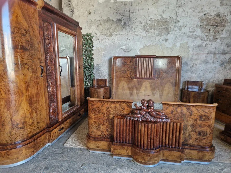 Ensemble De Chambre à Coucher Vintage Art Déco 6 Pièces Par Fratelli Conte-photo-3