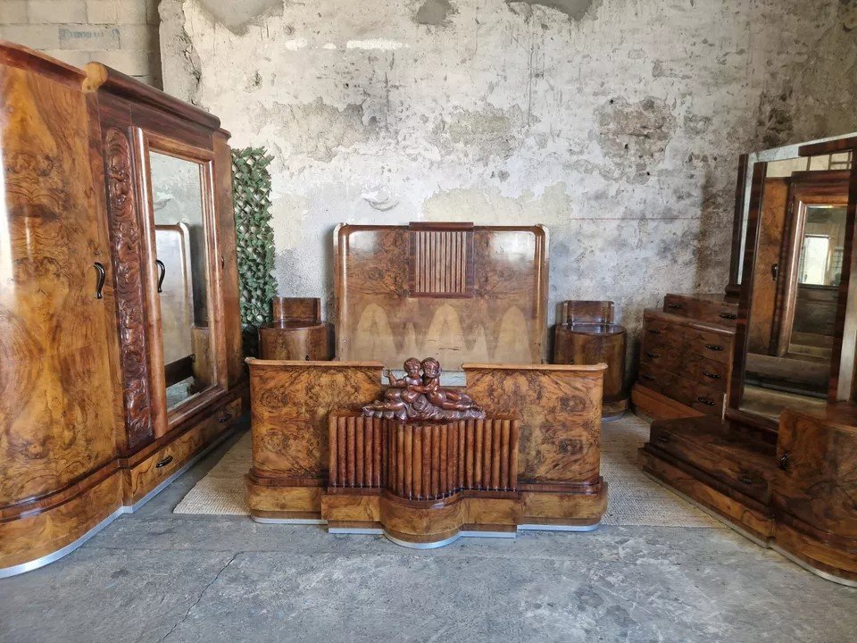 Ensemble De Chambre à Coucher Vintage Art Déco 6 Pièces Par Fratelli Conte-photo-4