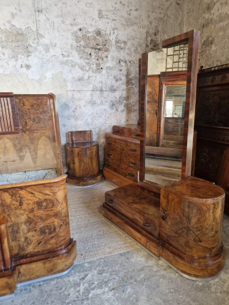 Ensemble De Chambre à Coucher Vintage Art Déco 6 Pièces Par Fratelli Conte-photo-2