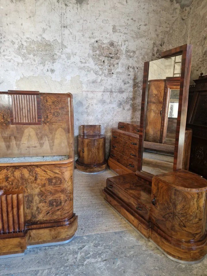 Ensemble De Chambre à Coucher Vintage Art Déco 6 Pièces Par Fratelli Conte-photo-6