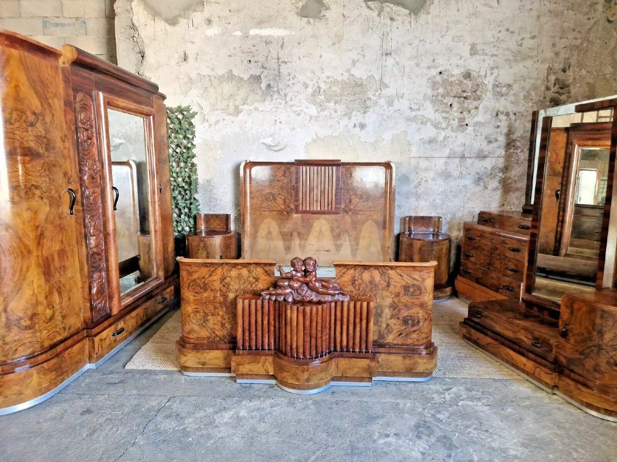 Ensemble De Chambre à Coucher Vintage Art Déco 6 Pièces Par Fratelli Conte