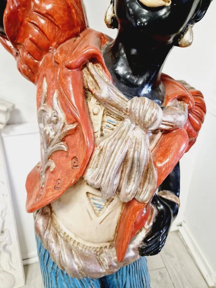 Pair Of Italian Polychrome Wood Moor Floor Lamps-photo-3