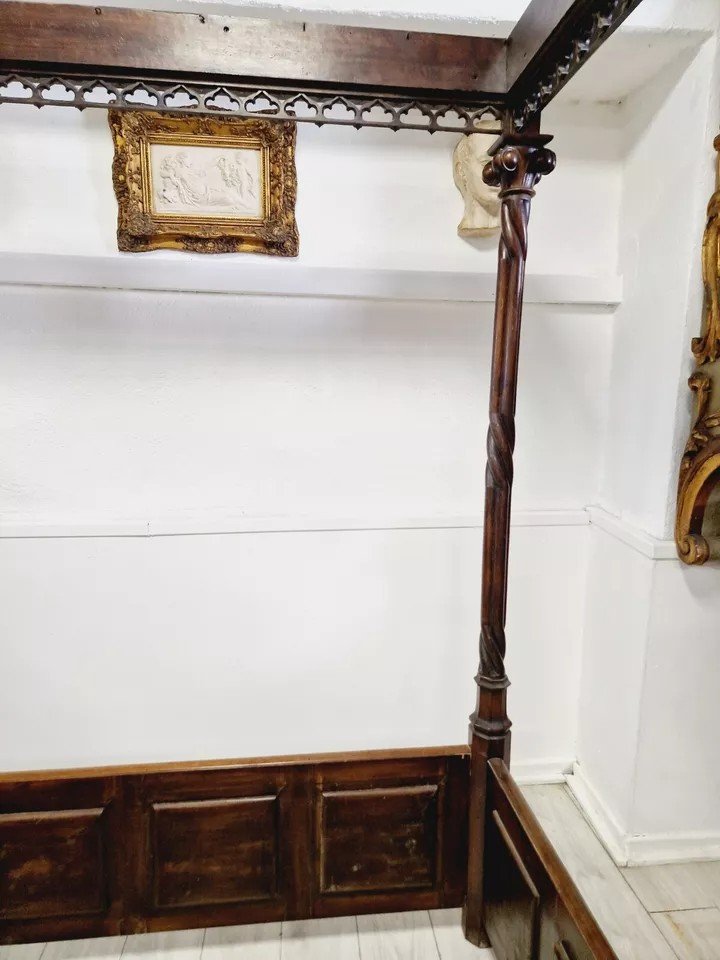 Antique Canopy Bed In Sicilian Wood, Italy-photo-4