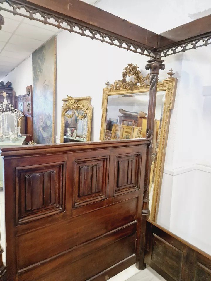 Antique Canopy Bed In Sicilian Wood, Italy-photo-3
