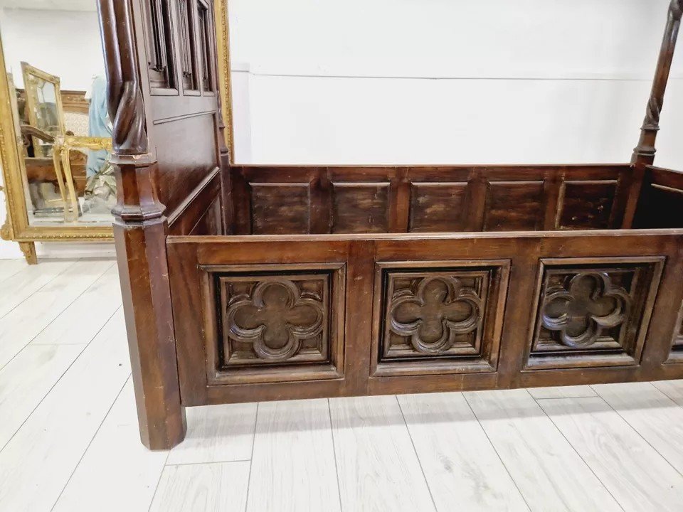 Antique Canopy Bed In Sicilian Wood, Italy-photo-7