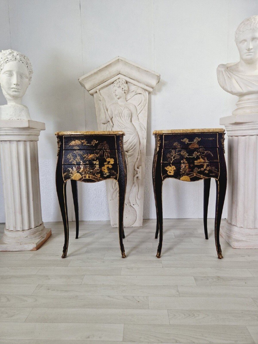 Antique Pair Of Chinoiserie Bedside Tables-photo-2