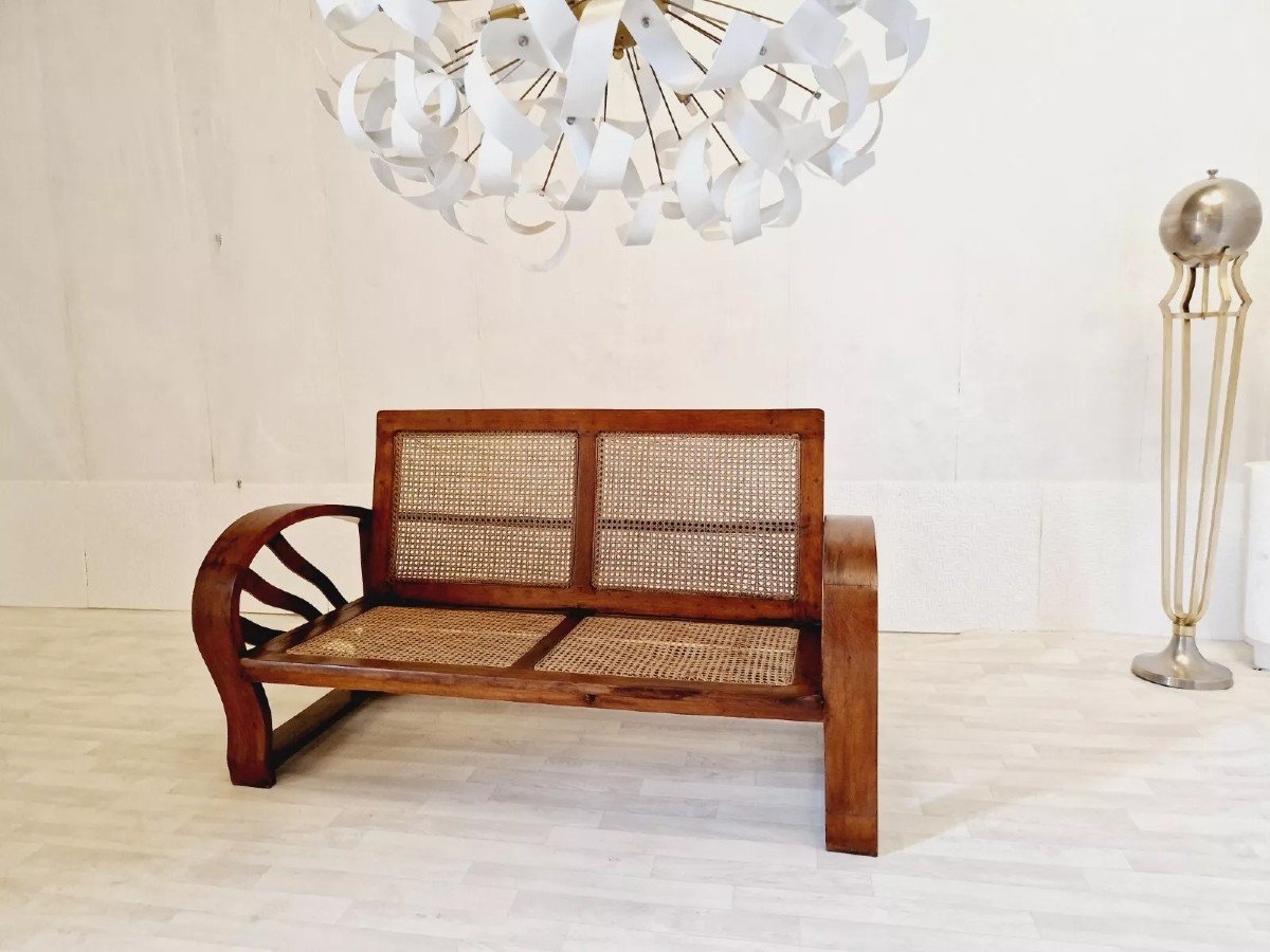 Colonial Style Cane Art Deco Sofa-photo-4