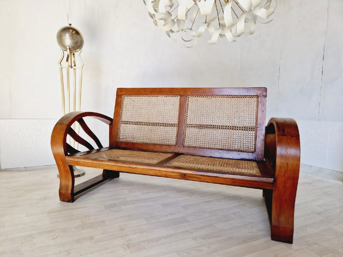 Colonial Style Cane Art Deco Sofa-photo-4