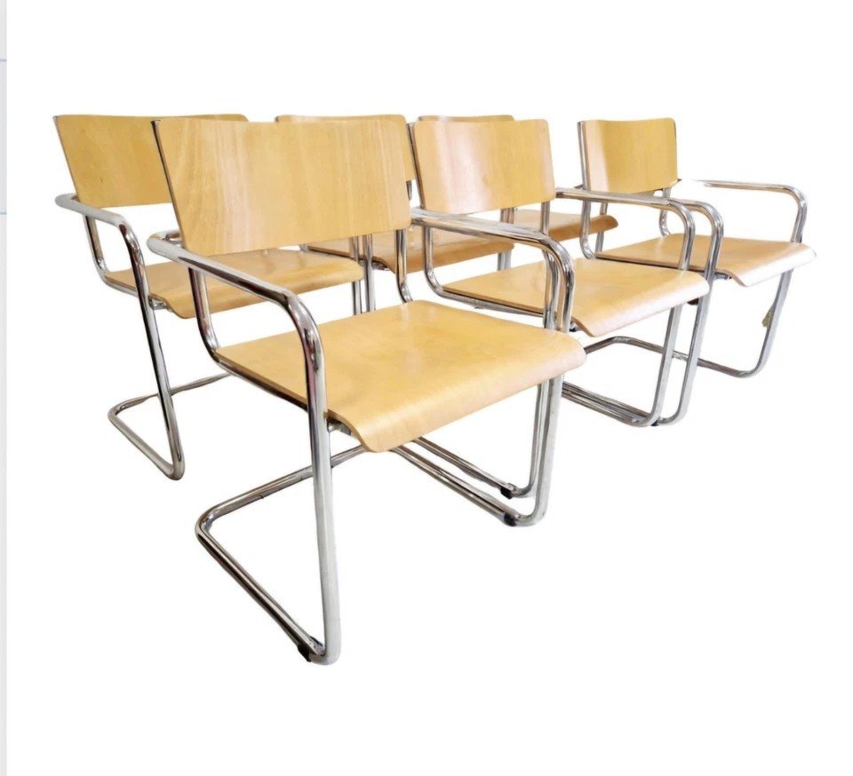 6 Chaises De Salle à Manger à La Manière De Marcel Breuer-photo-2
