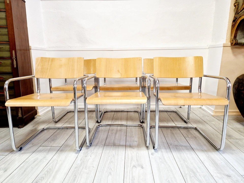 6 Chaises De Salle à Manger à La Manière De Marcel Breuer-photo-5