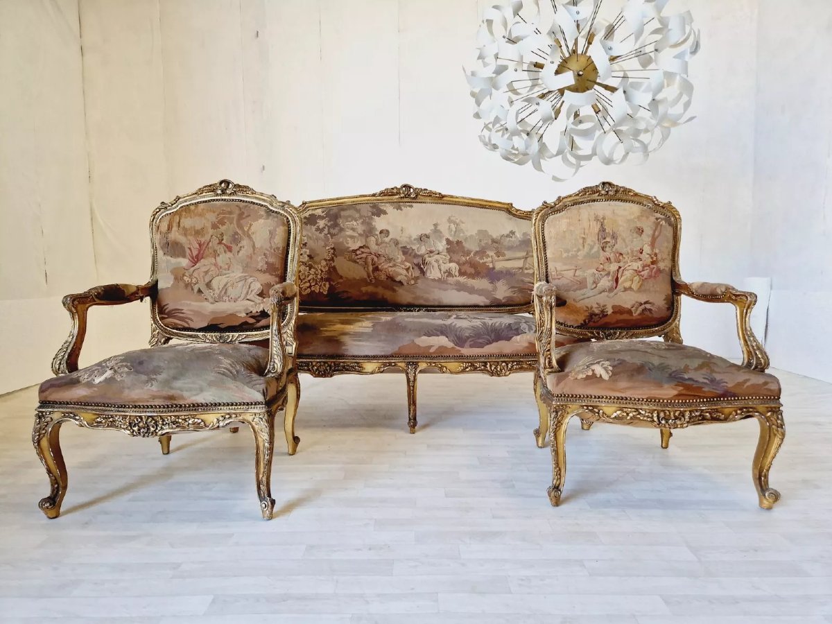 Antique Aubusson Rococo Living Room Set-photo-3
