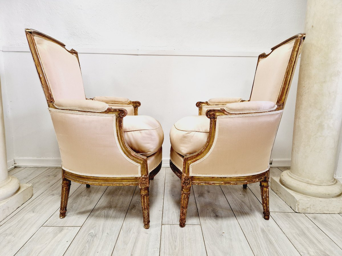 Paire antique de fauteuils bergères Louis XVI-photo-4