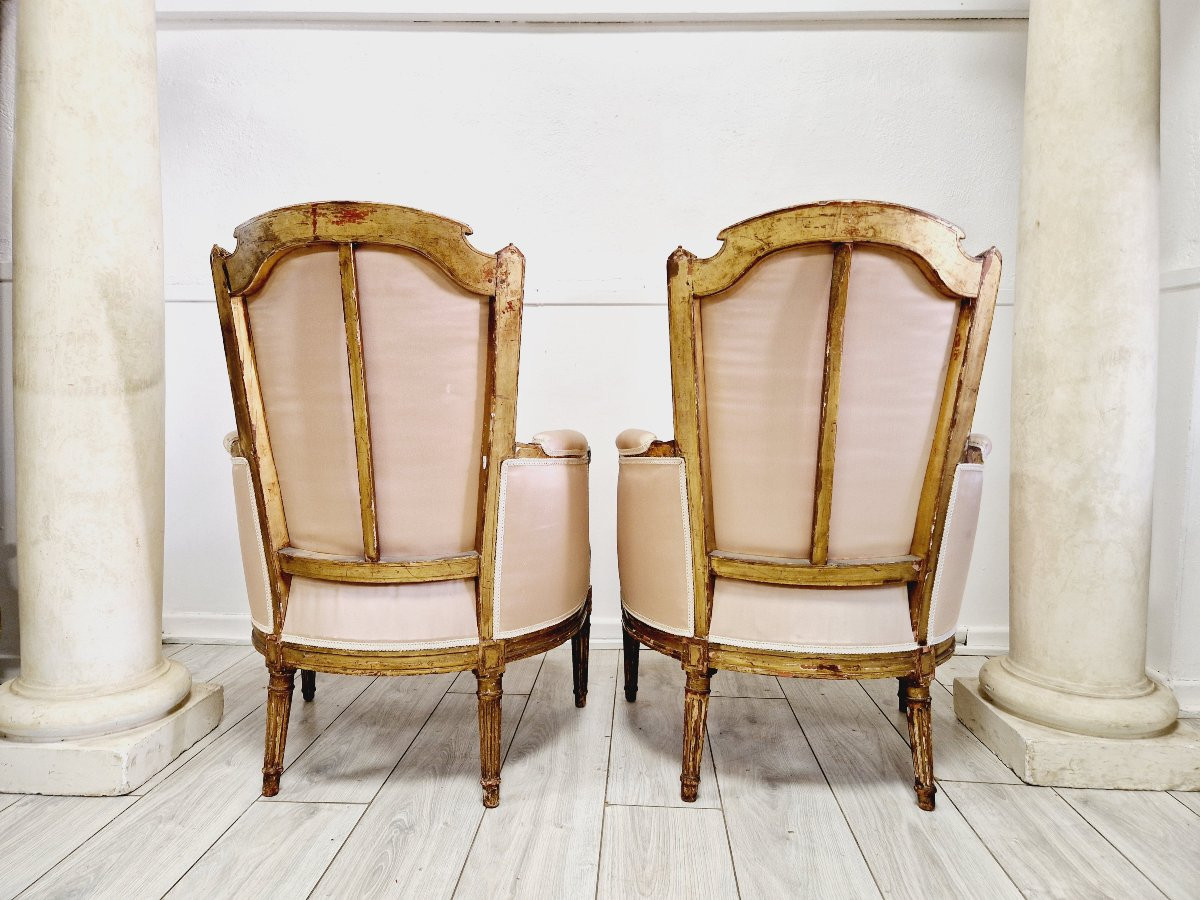 Paire antique de fauteuils bergères Louis XVI-photo-1