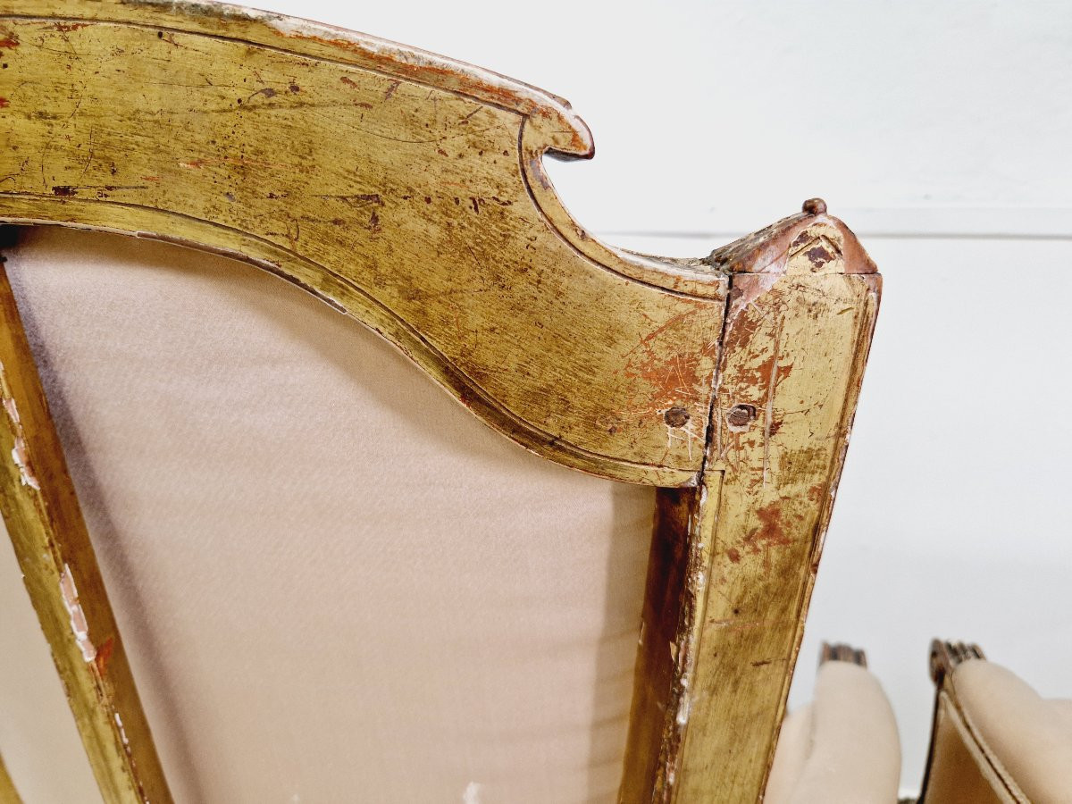 Paire antique de fauteuils bergères Louis XVI-photo-3