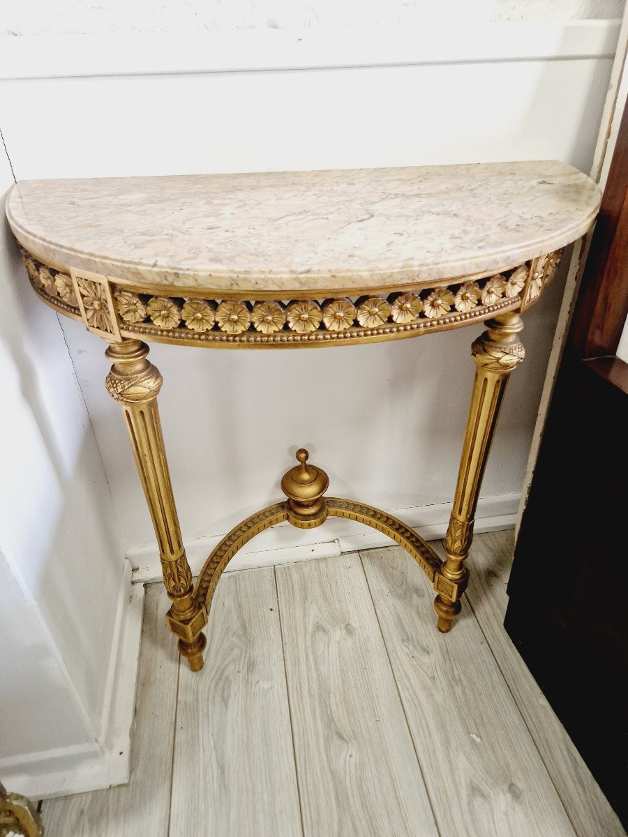 Antique Louis XVI Style Console Table With Marble Top-photo-2