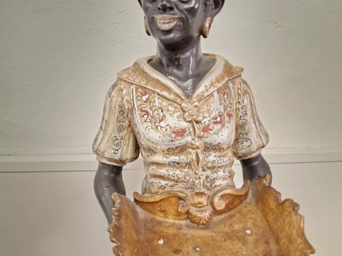 19th Century Venetian Statue In Polychrome Wood-photo-6