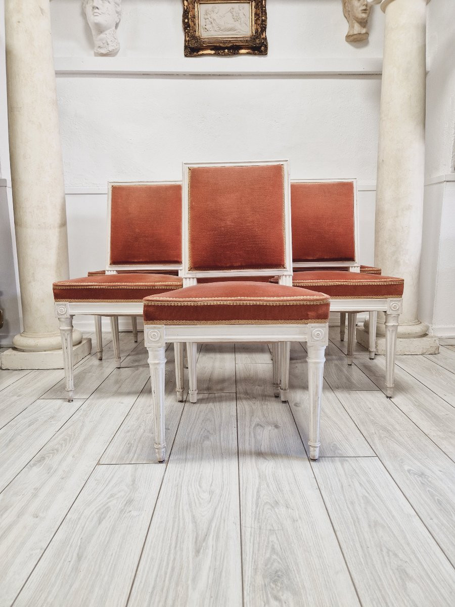 6 Chaises de salle à manger antiques de style Louis XVI-photo-2