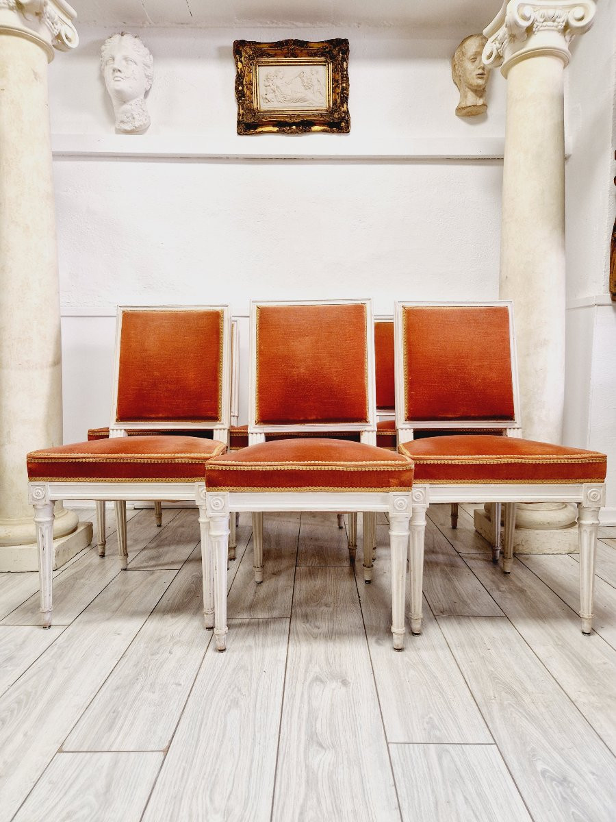 6 Chaises de salle à manger antiques de style Louis XVI-photo-2