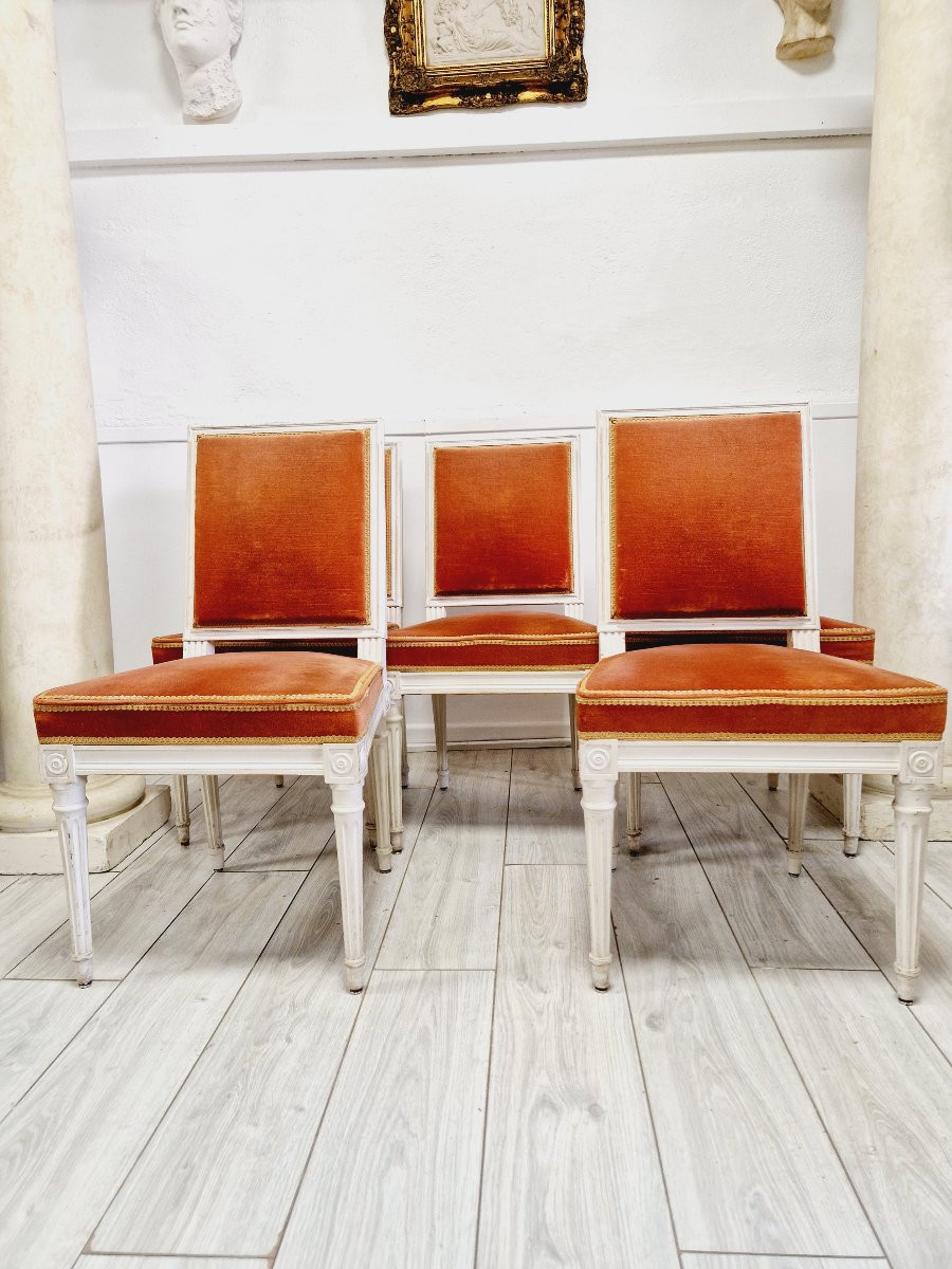 6 Chaises de salle à manger antiques de style Louis XVI-photo-8