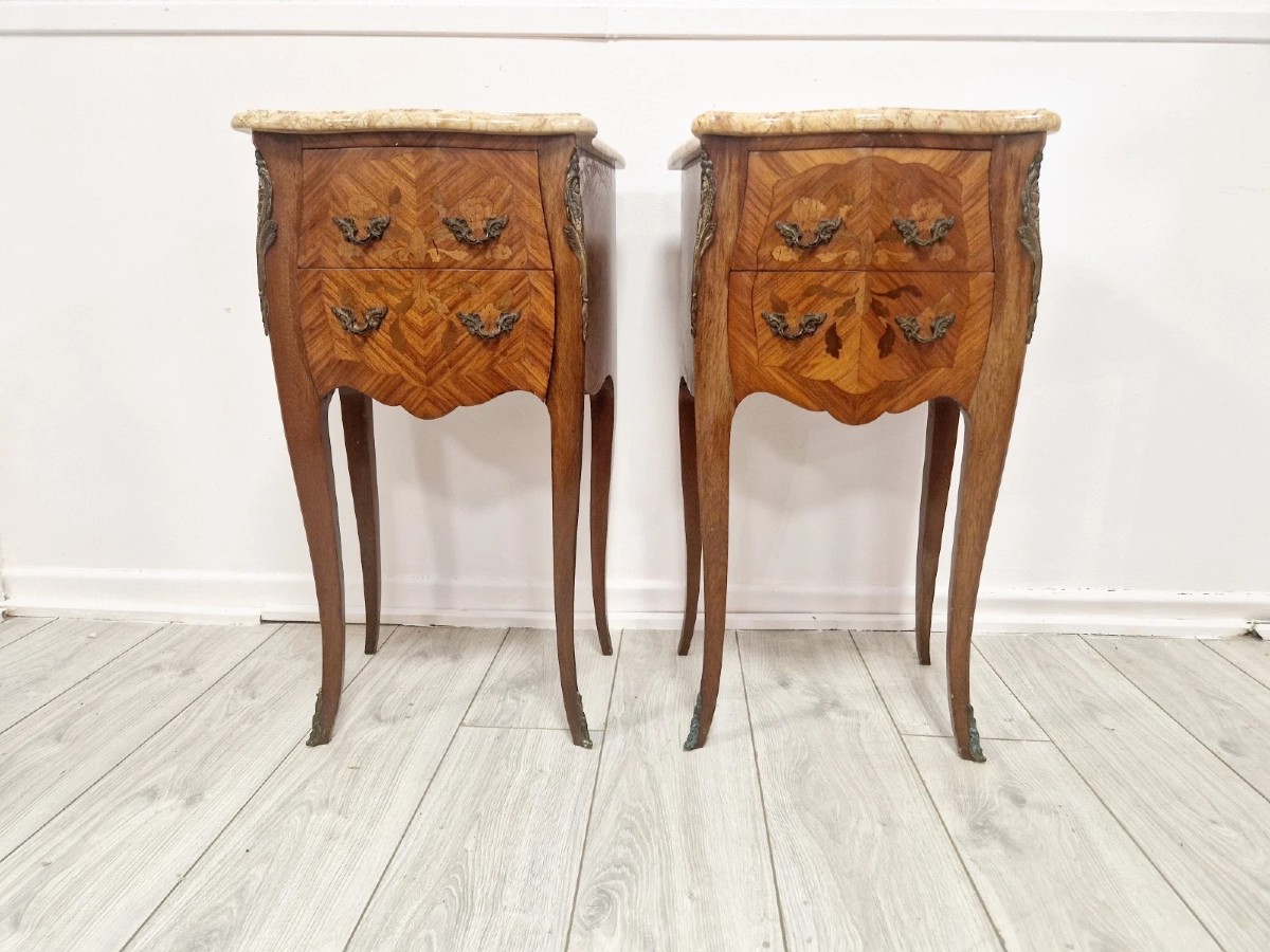 Pair Of Antique Louis XV Style Bedside Cabinets Stamped Mp