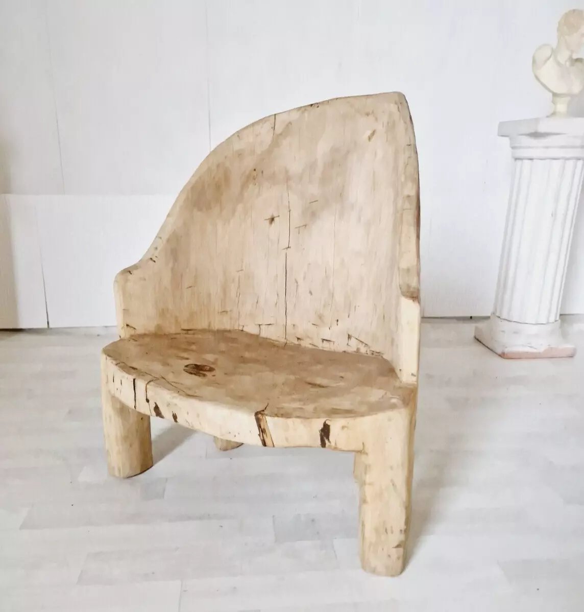 Hand-carved Solid Trunk Brutalist Chair-photo-2
